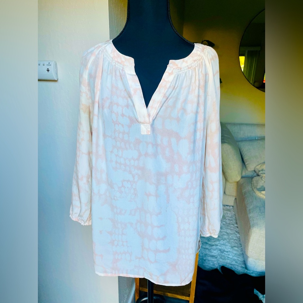 Cynthia Rowley 100% Silk pink and white tie dye effect blouse - size small